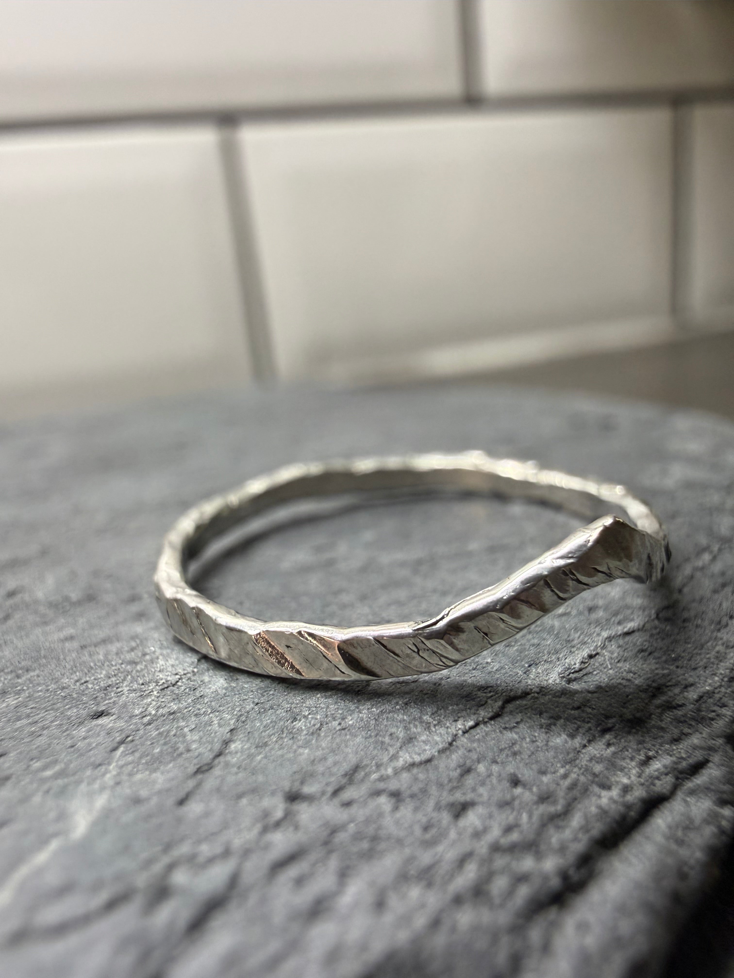 Fishbone Ring — Textured Sterling Silver Band